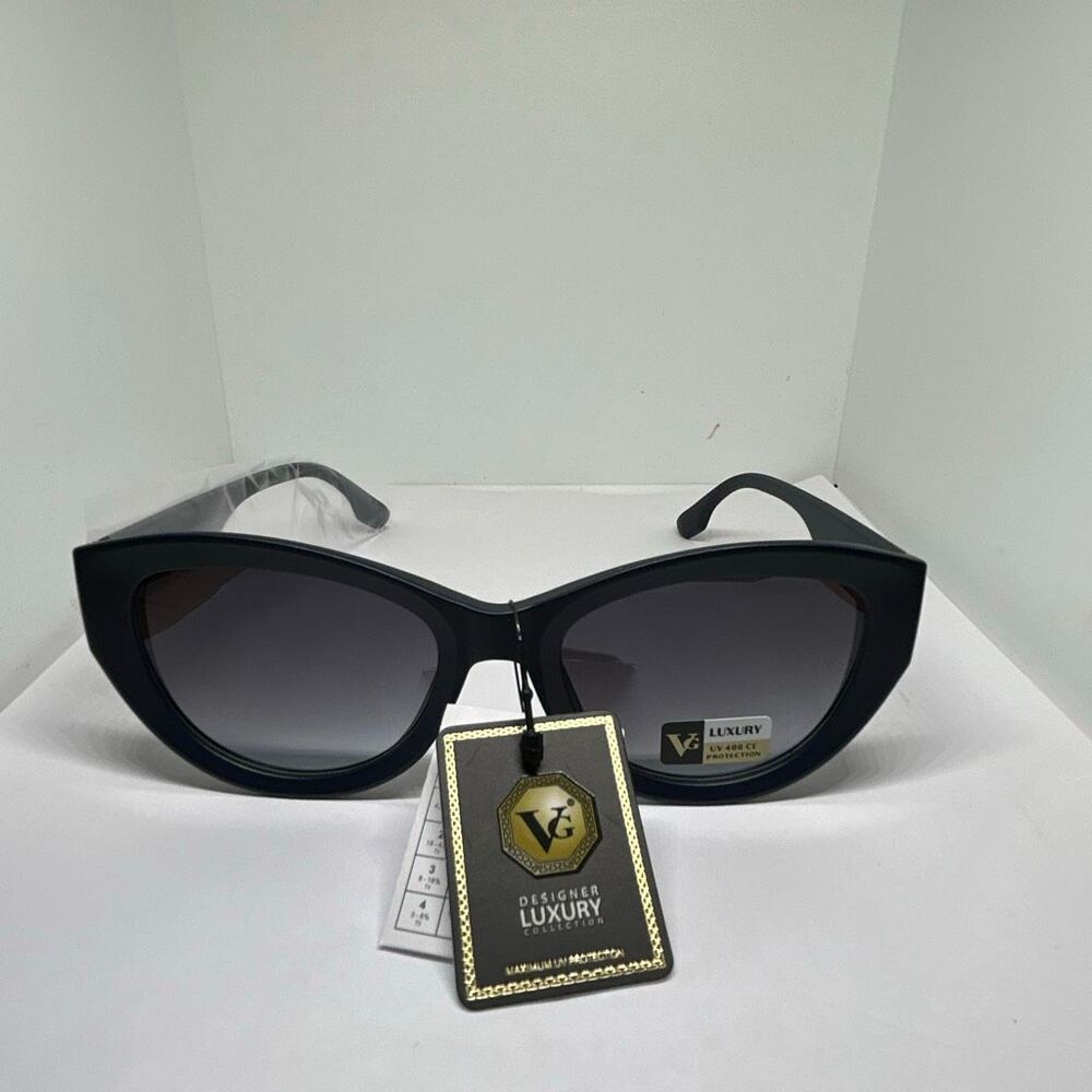 VG Designer Very Dark Blue Luxury Collection Cat Eye Sunglasses UV400 Gradient L - Picture 3 of 3